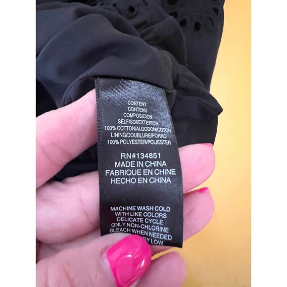 WAYF Brooke Off The Shoulder Black Eyelet Crop Top Puff Sleeves - Picture 5 of 7